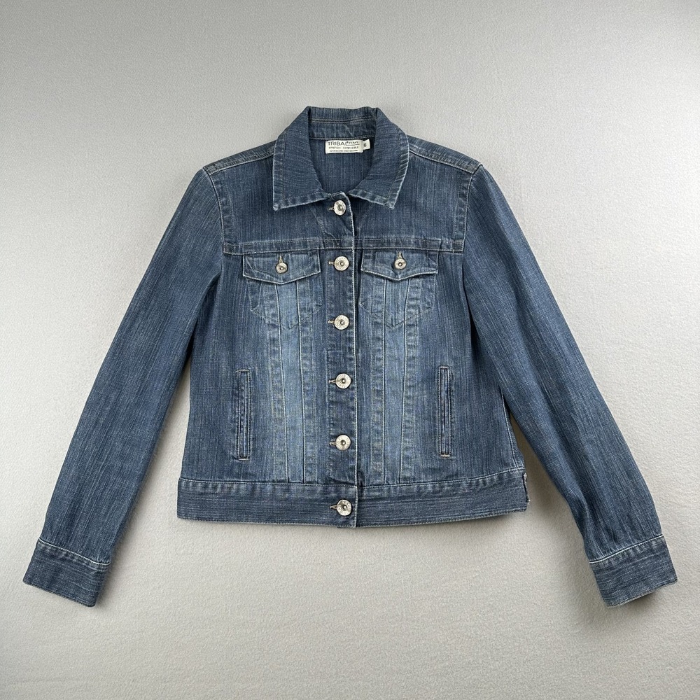 Tribal Jeans Womens Stretch Extensible Jacket Size 6 Blue Denim Long Sleeve